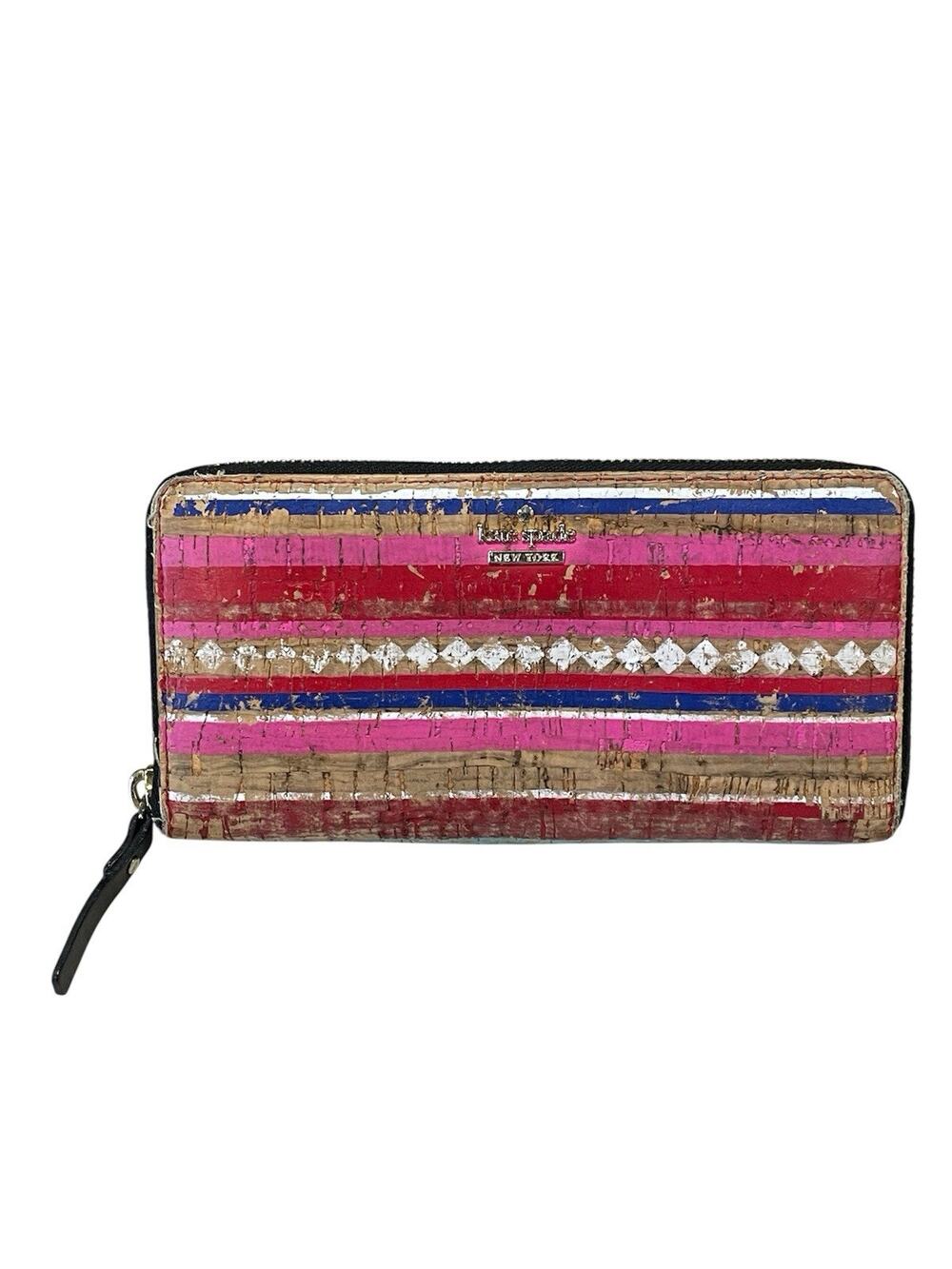 KATE SPADE New York Campus Lane Zip Around Striped Cork Clutch Wallet Cardholder